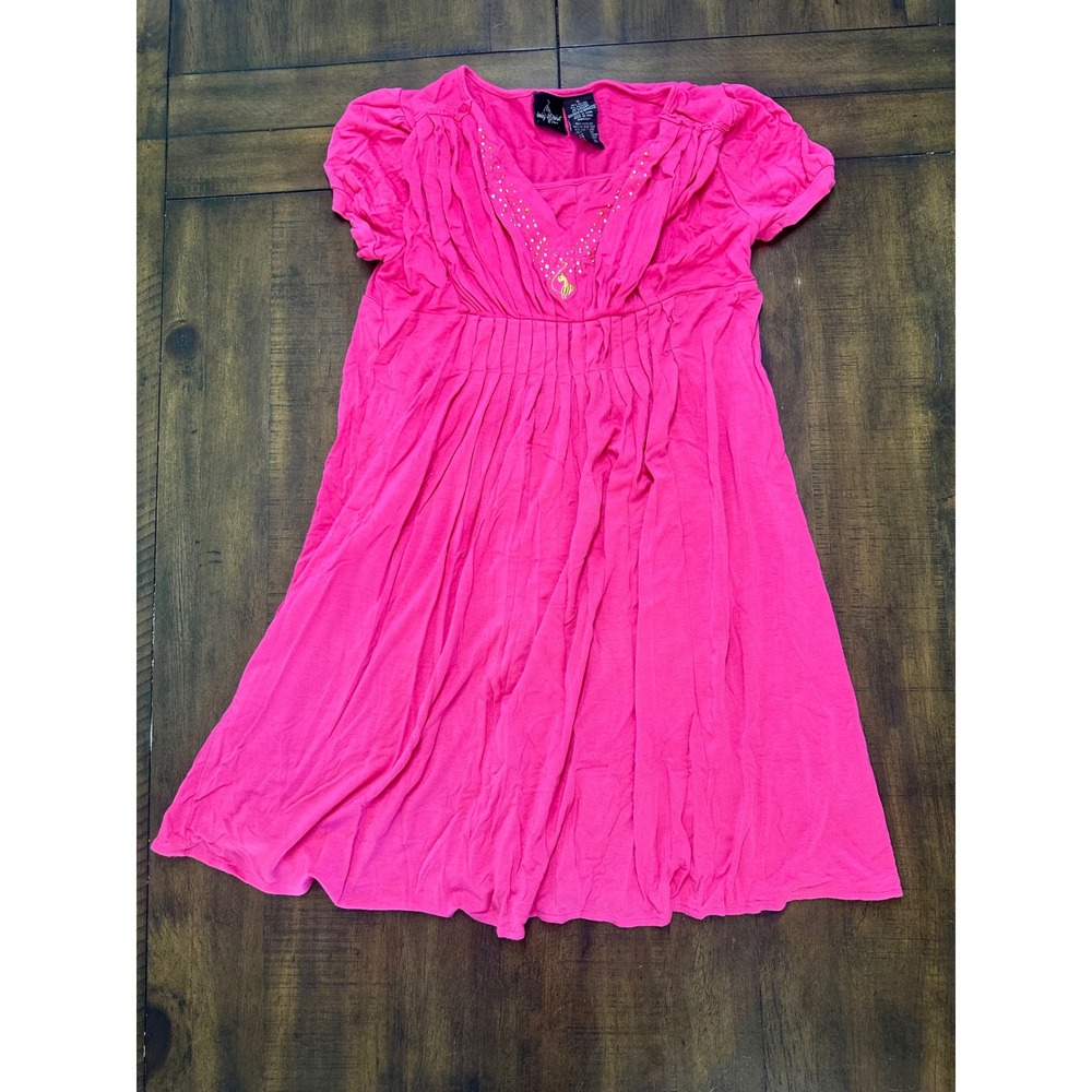 Baby‎ Phat Girlz Hot Pink Rhinestone Cat Logo Empire Waist Dress Girls XL 16